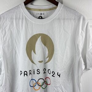 Paris 2024 Olympic Games T-Shirt Mens XL White Official Logo Rings Tee